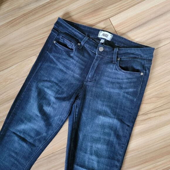 Paige Verdugo Crop Mid Rise Slim Skinny Jean in Midlake Tonak Dark Wash - Picture 4 of 9